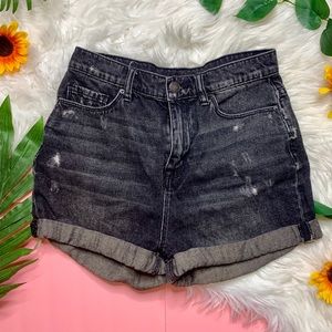 SOLD- Faded Black Distressed Denim Mom High Rise Jean Short Size 28